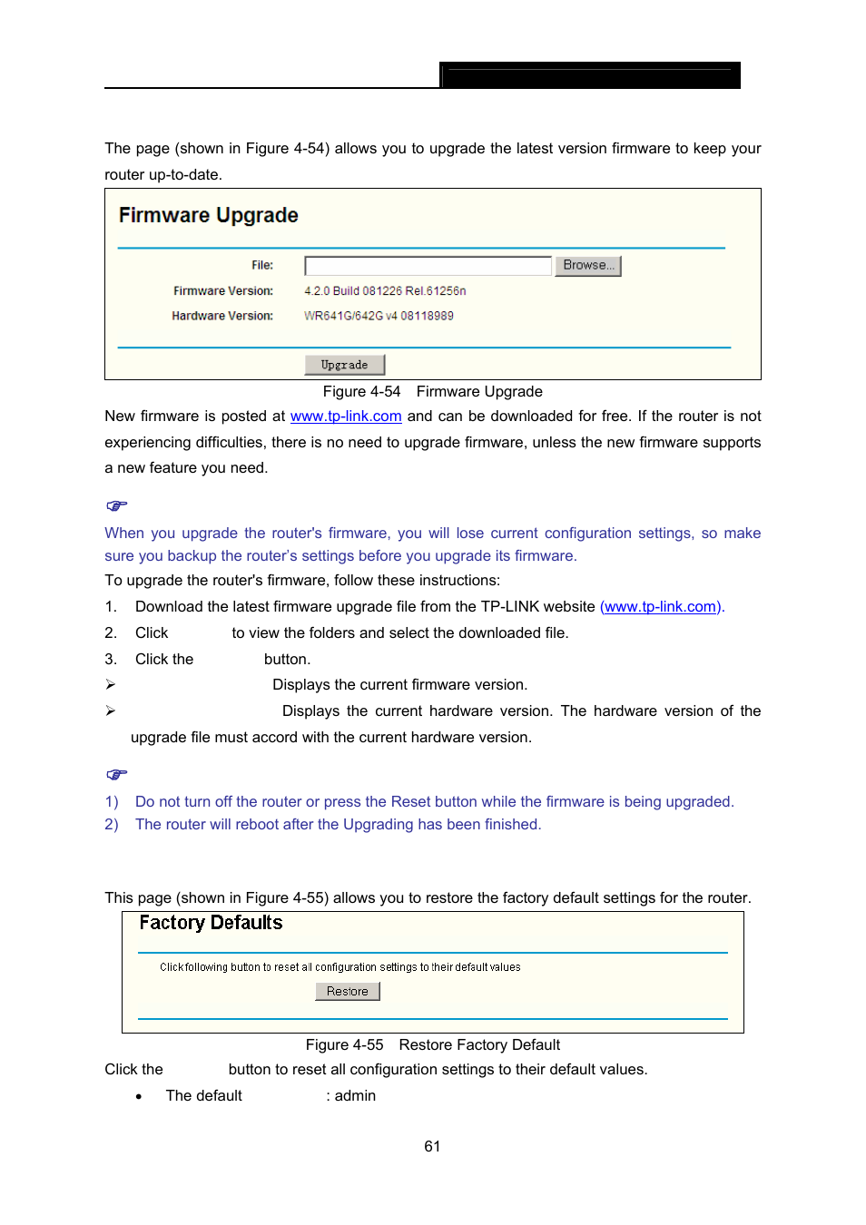 2 firmware, 3 factory defaults | TP-Link TL-WR642G User Manual | Page 68 / 85