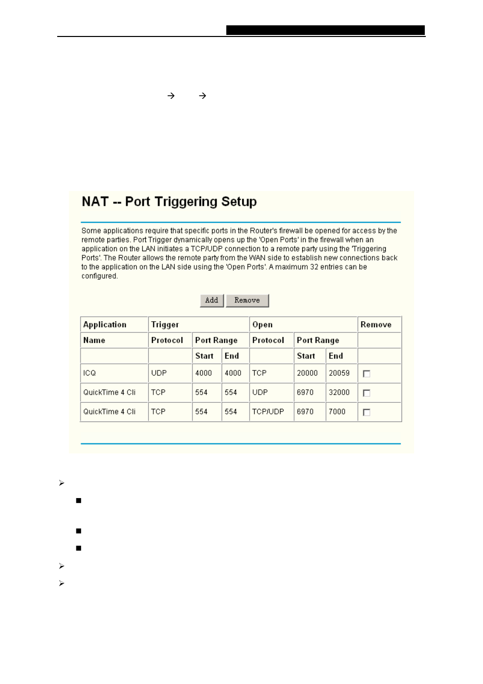 Port triggering | TP-Link 108M Wireless ADSL2+ Router TD-W8920G User Manual | Page 40 / 85