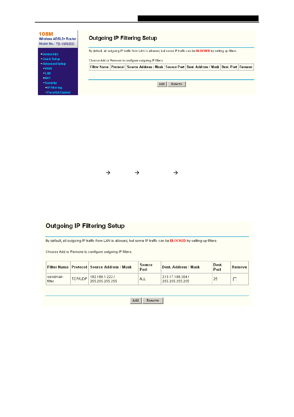 Ip filtering | TP-Link 108M Wireless ADSL2+ Router TD-W8920G User Manual | Page 43 / 85