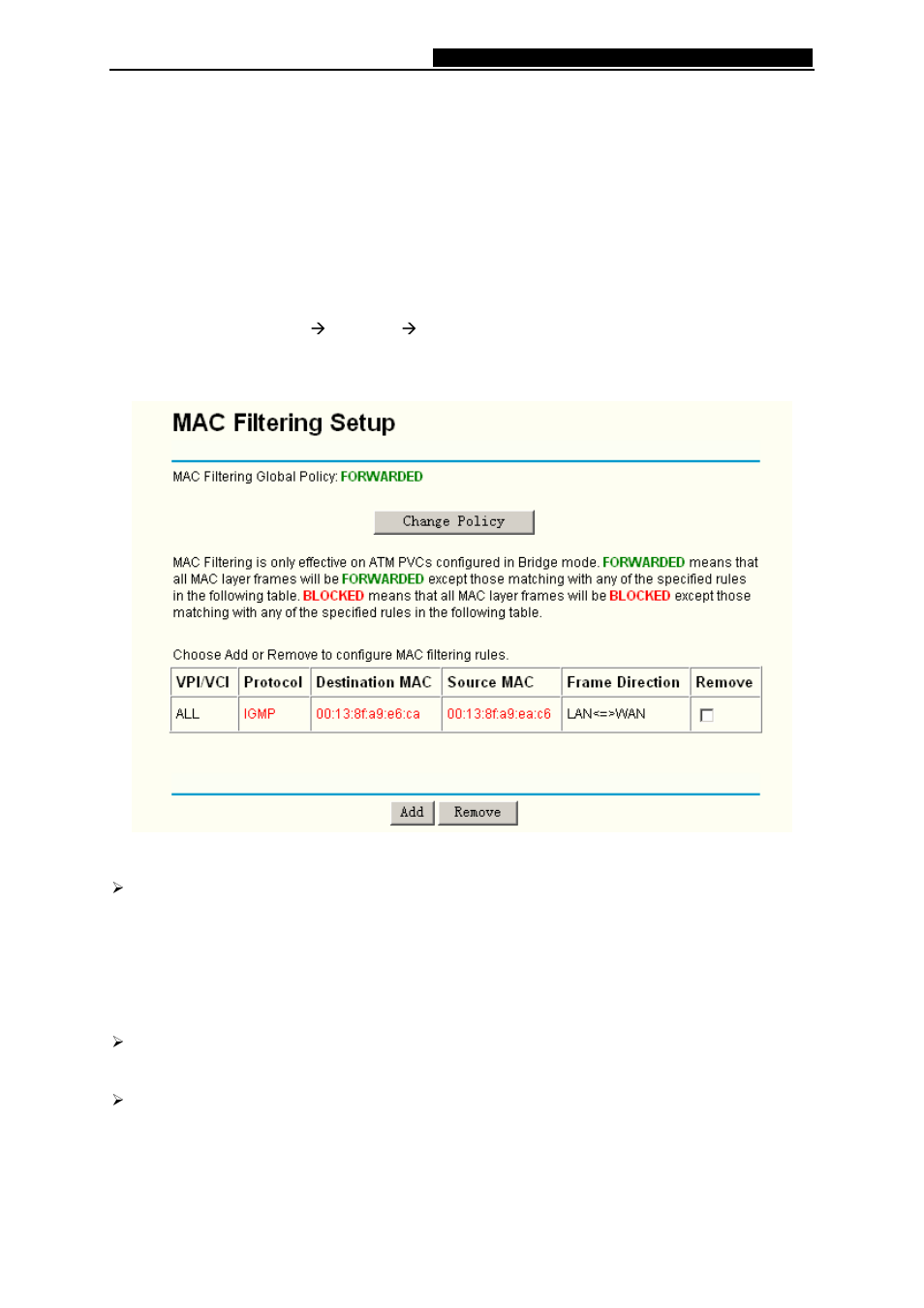 Mac filtering | TP-Link 108M Wireless ADSL2+ Router TD-W8920G User Manual | Page 46 / 85