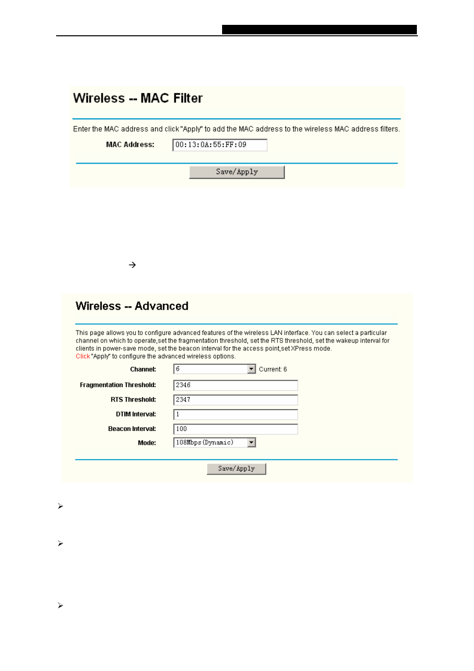 4 wireless – advanced, Wireless – advanced | TP-Link 108M Wireless ADSL2+ Router TD-W8920G User Manual | Page 68 / 85