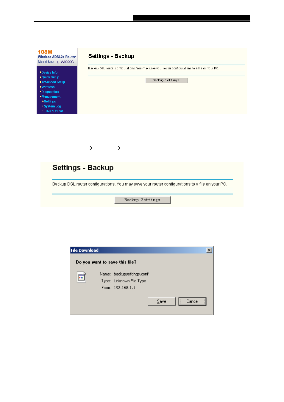 Backup | TP-Link 108M Wireless ADSL2+ Router TD-W8920G User Manual | Page 71 / 85