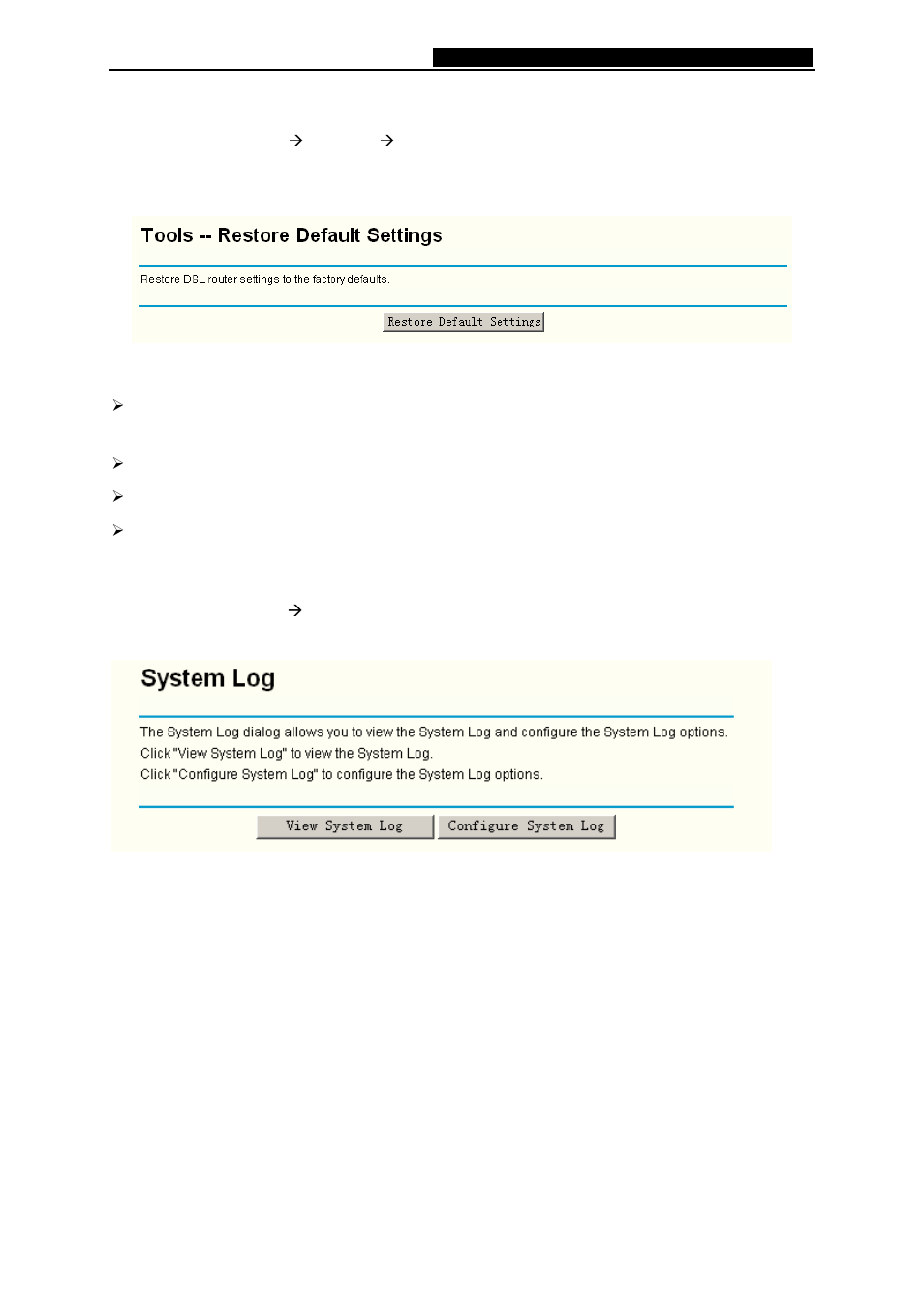 Restore default, 2 system log, System log | TP-Link 108M Wireless ADSL2+ Router TD-W8920G User Manual | Page 73 / 85