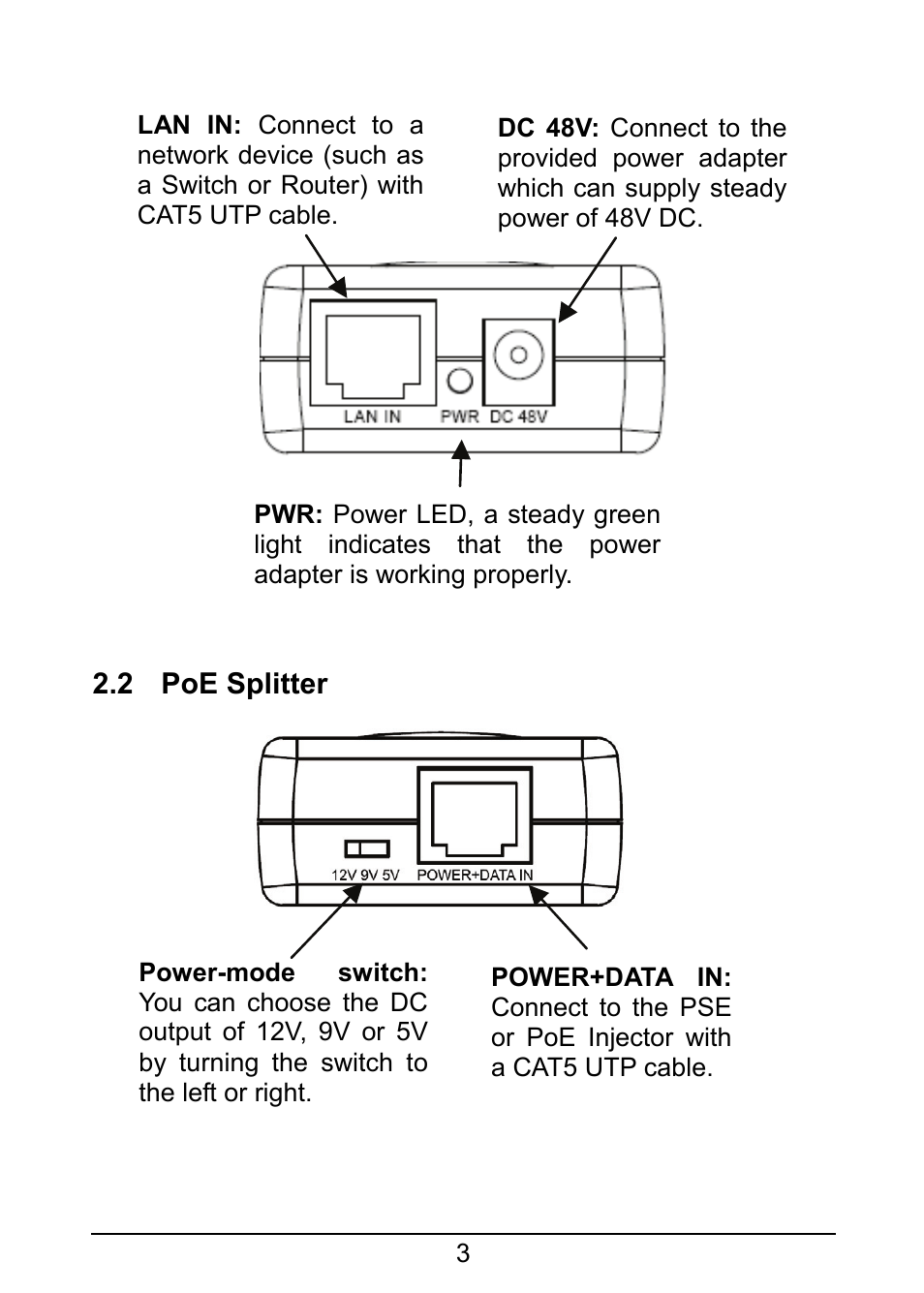 2 poe splitter, 2 poe, Splitter | TP-Link TL-POE200 User Manual | Page 8 / 12