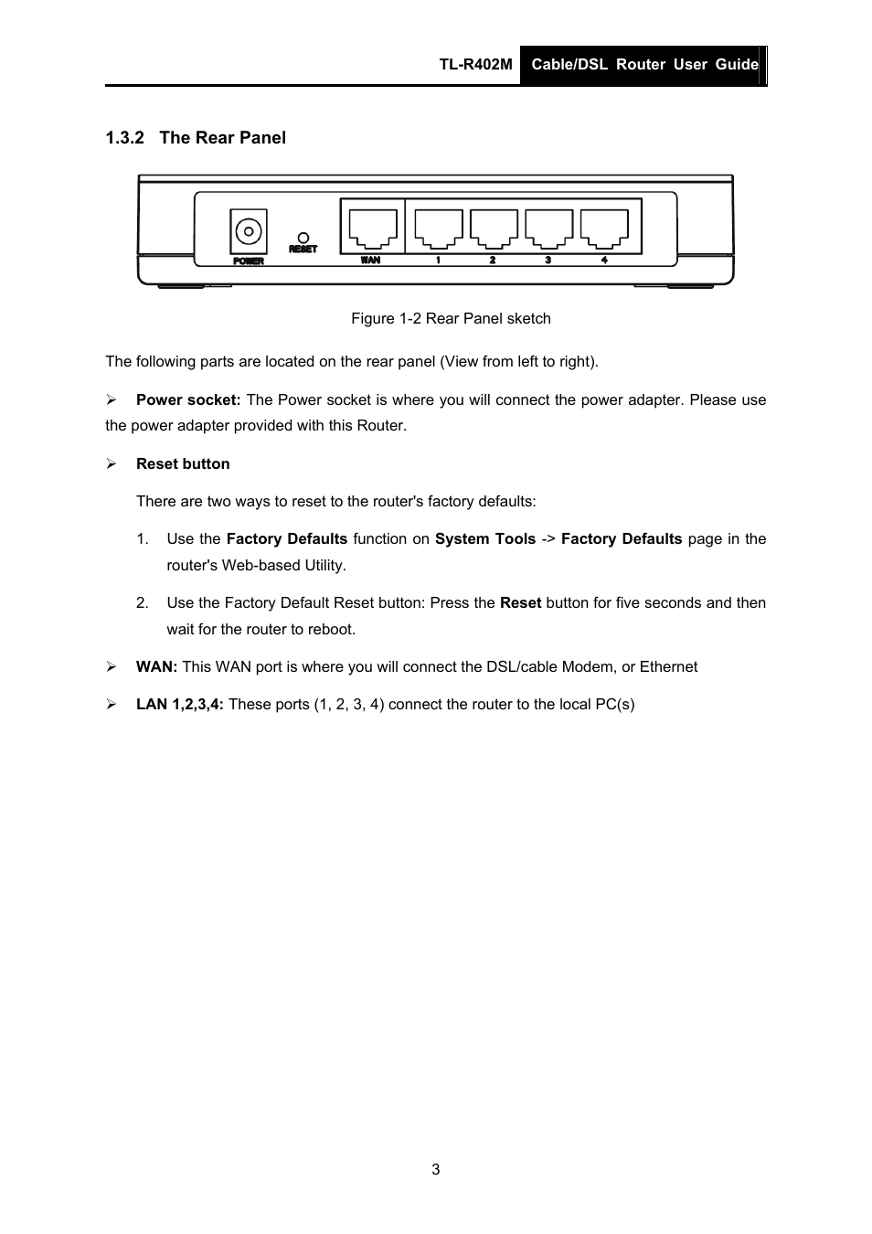 2 the rear panel, The rear panel | TP-Link TL-R402M User Manual | Page 10 / 61