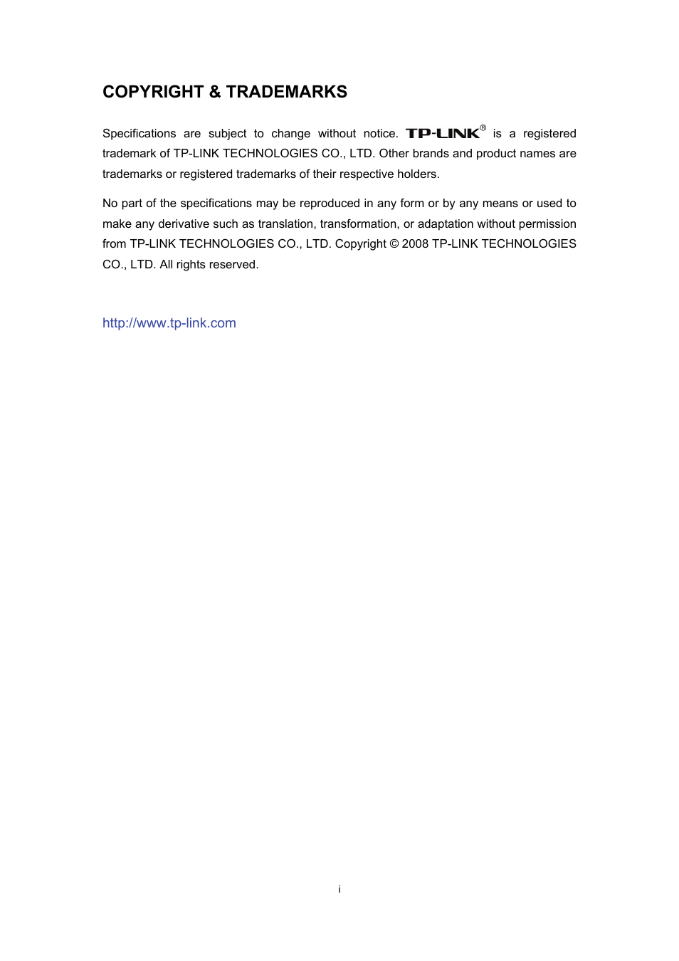 Copyright & trademarks | TP-Link TL-R402M User Manual | Page 2 / 61
