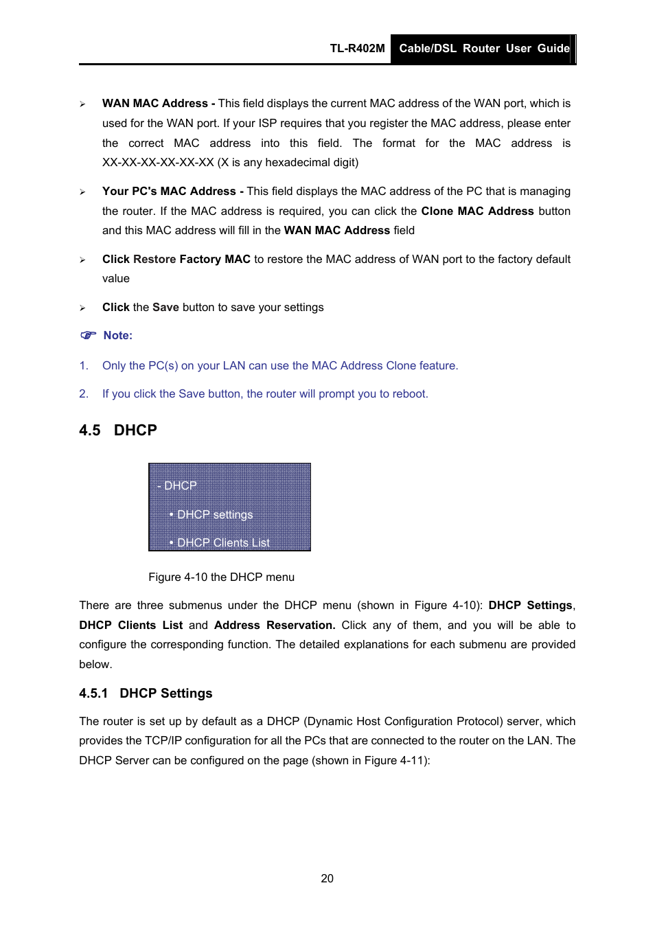 5 dhcp, 1 dhcp settings, Dhcp | Dhcp settings | TP-Link TL-R402M User Manual | Page 27 / 61
