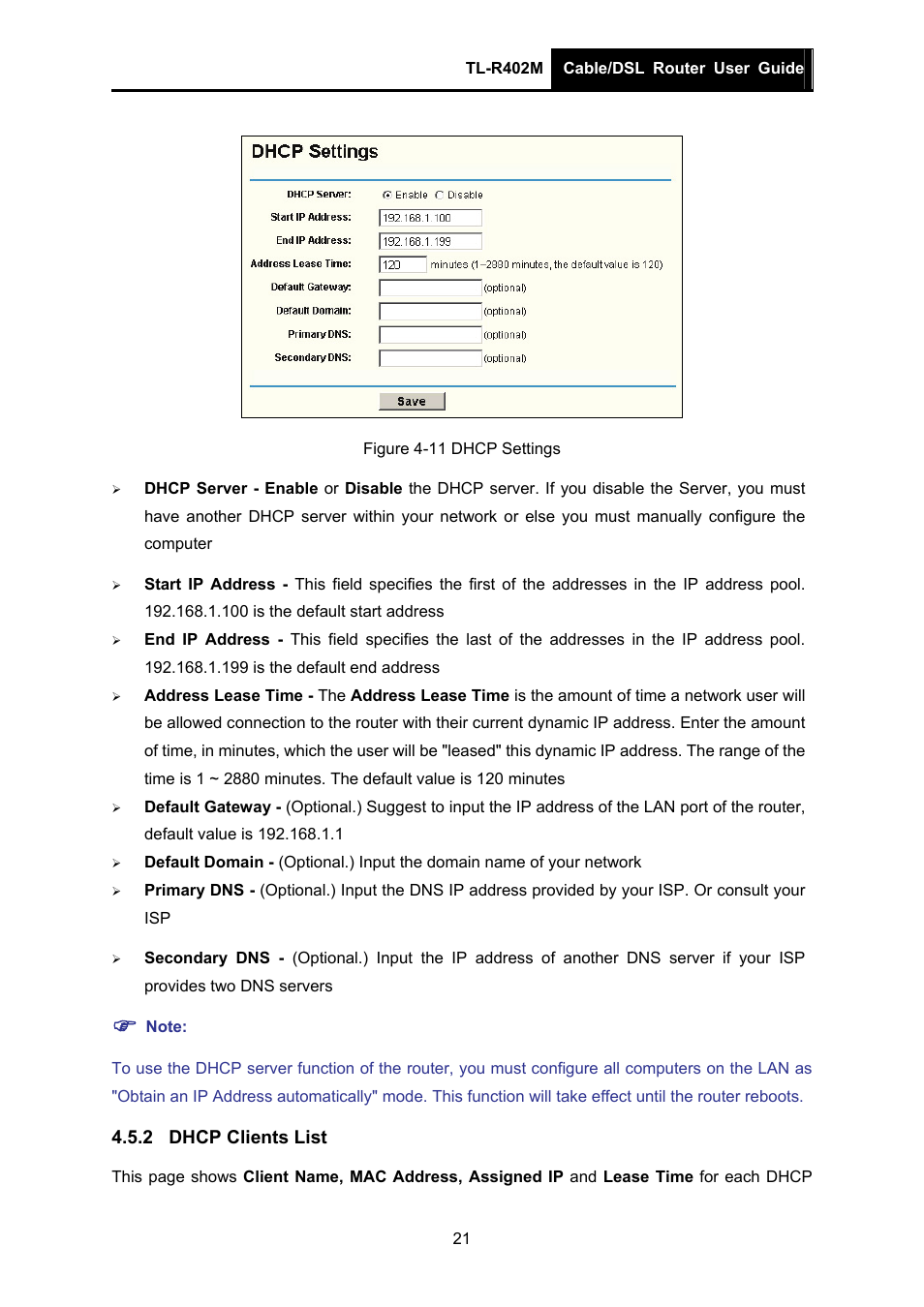 2 dhcp clients list, Dhcp clients list | TP-Link TL-R402M User Manual | Page 28 / 61