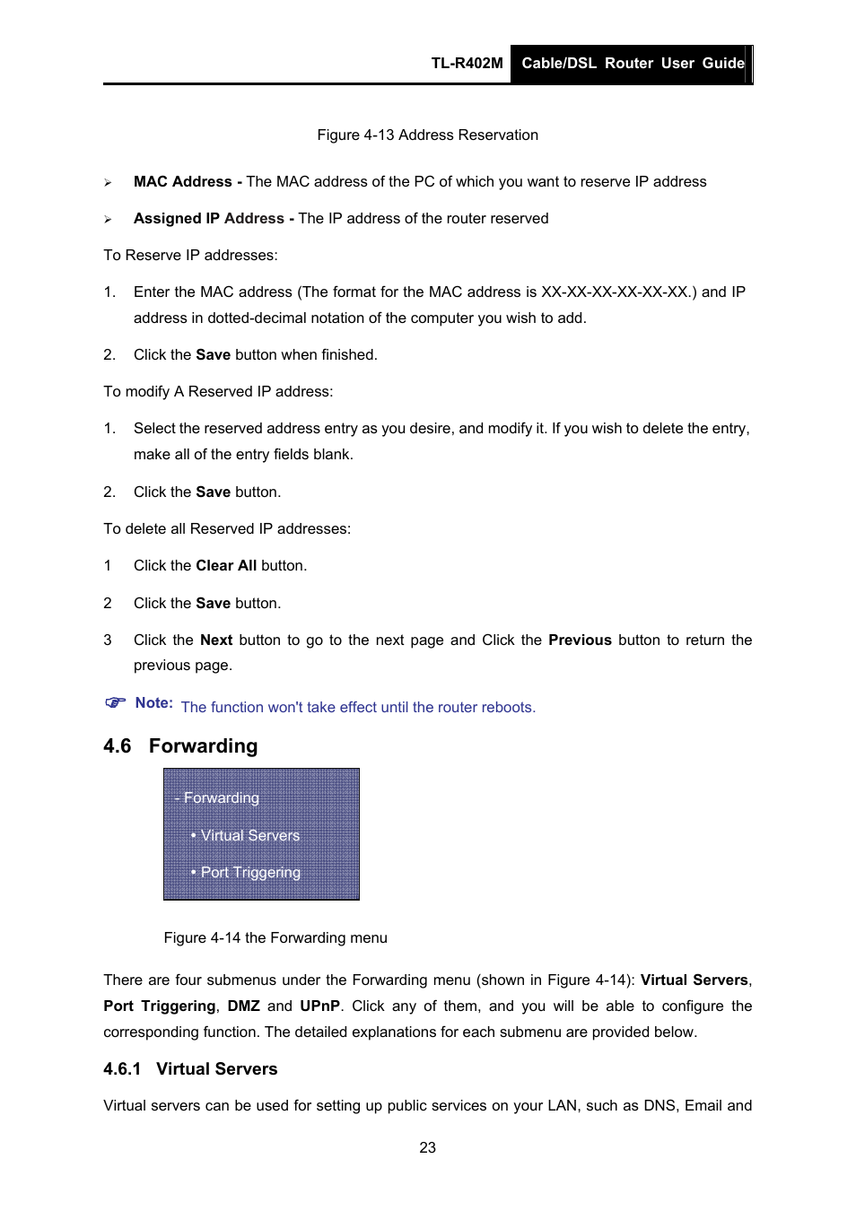 6 forwarding, 1 virtual servers, Forwarding | Virtual servers | TP-Link TL-R402M User Manual | Page 30 / 61