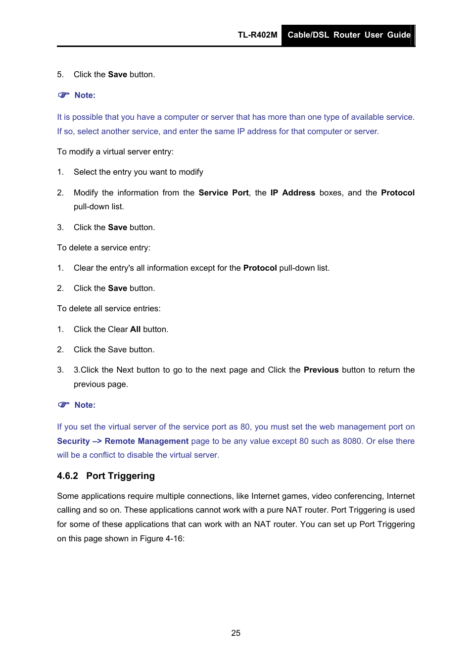 2 port triggering, Port triggering | TP-Link TL-R402M User Manual | Page 32 / 61