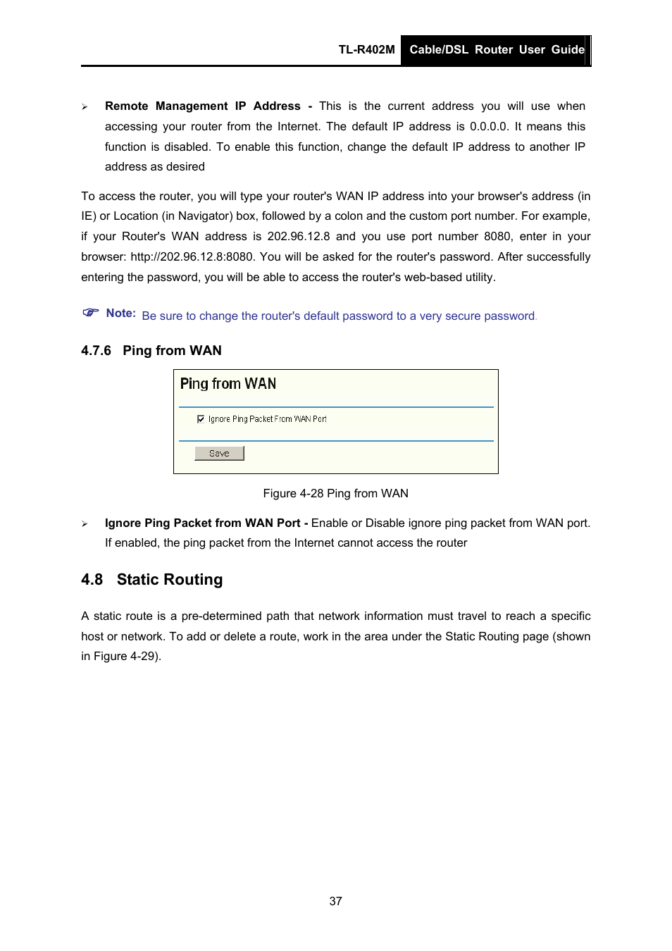 6 ping from wan, 8 static routing, Ping from wan | Static routing | TP-Link TL-R402M User Manual | Page 44 / 61