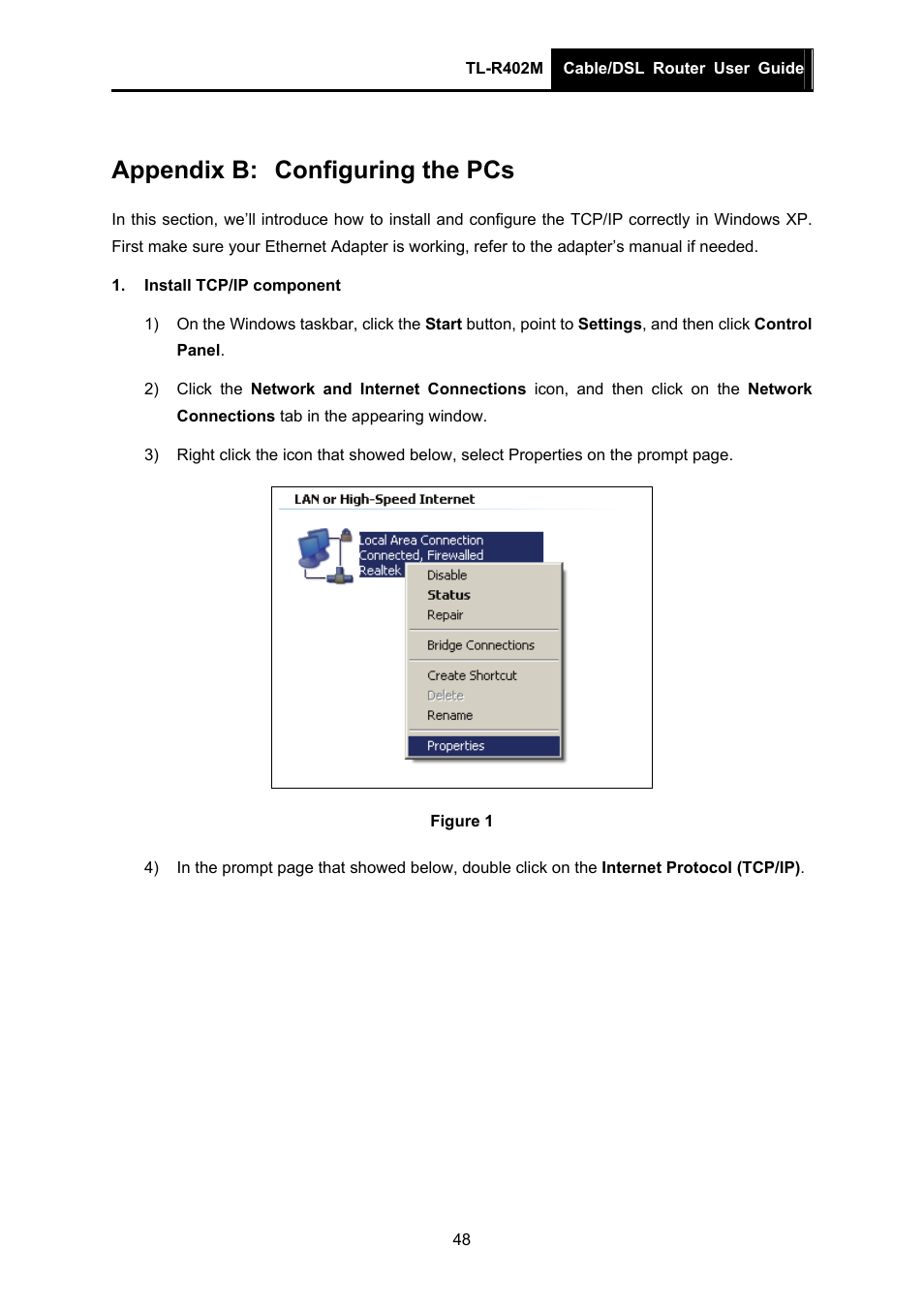 Appendix b: configuring the pcs, Appendix b, Configuring the pcs | Please refer to, Appendix b: "configuring the pc, Appendix b: "configuring the | TP-Link TL-R402M User Manual | Page 55 / 61