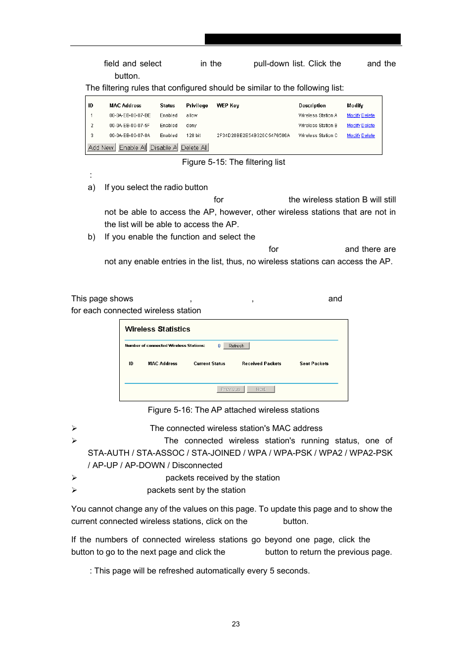 5 wireless statistics | TP-Link 54Mbps Wireless Access Point TL-WA501G User Manual | Page 28 / 45