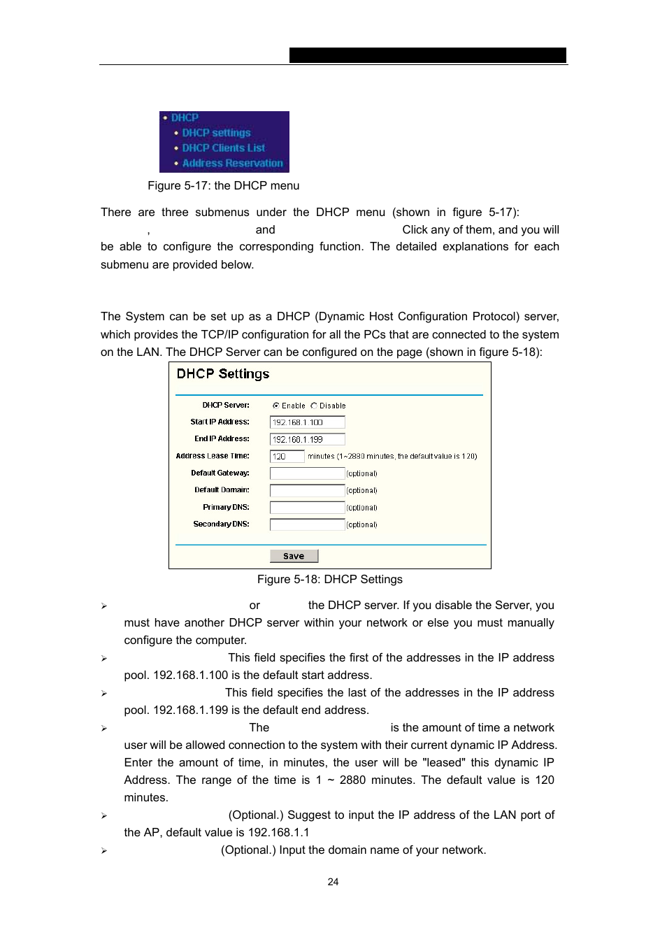 5 dhcp, 1 dhcp settings | TP-Link 54Mbps Wireless Access Point TL-WA501G User Manual | Page 29 / 45