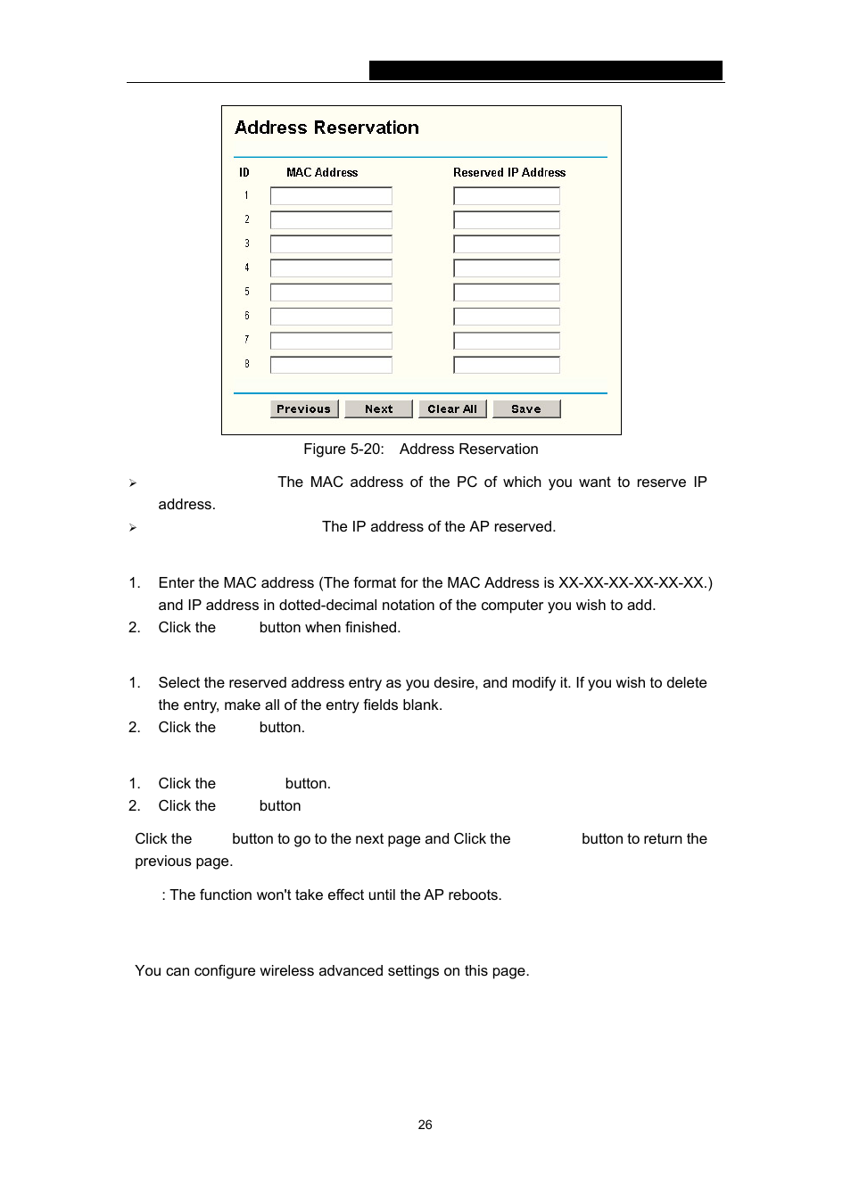 6 wireless advanced settings | TP-Link 54Mbps Wireless Access Point TL-WA501G User Manual | Page 31 / 45