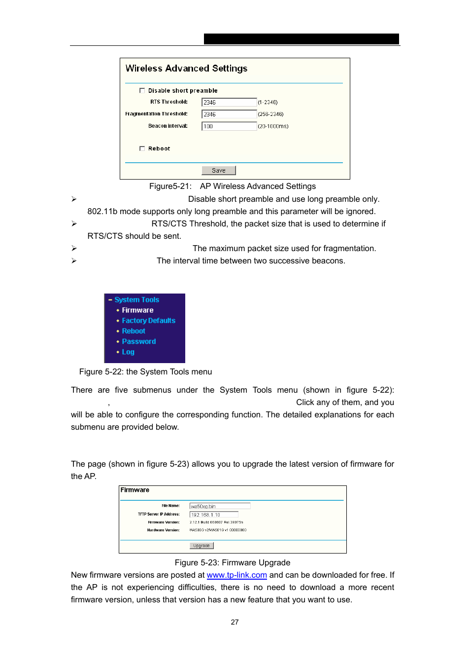 7 system tools, 1 firmware | TP-Link 54Mbps Wireless Access Point TL-WA501G User Manual | Page 32 / 45
