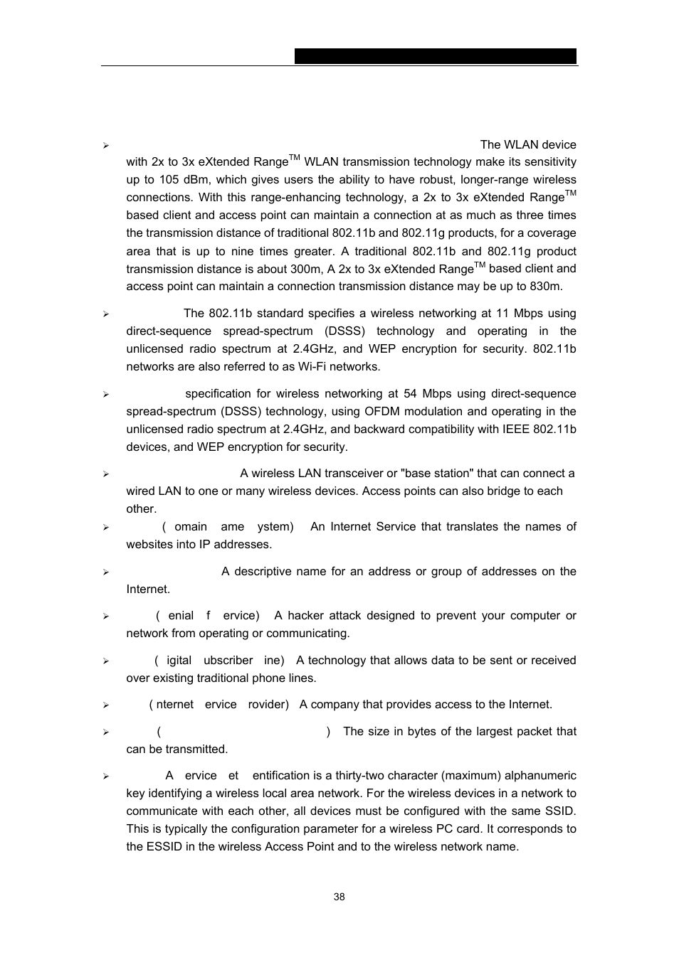 Appendix d: glossary | TP-Link 54Mbps Wireless Access Point TL-WA501G User Manual | Page 43 / 45