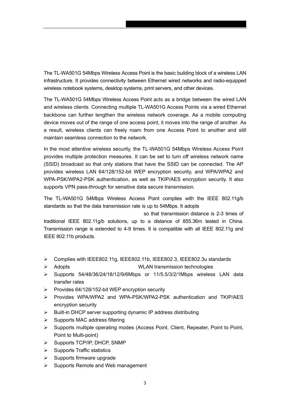 Chapter 2: introduction, 1 overview of the ap, 2 features | 1 overview of the ap 2.2 features | TP-Link 54Mbps Wireless Access Point TL-WA501G User Manual | Page 8 / 45
