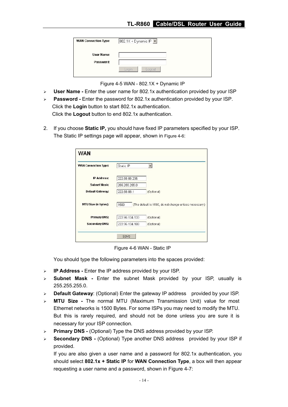 Tl-r860 cable/dsl router user guide | TP-Link Cable/DSL Router TL-R860 User Manual | Page 20 / 62