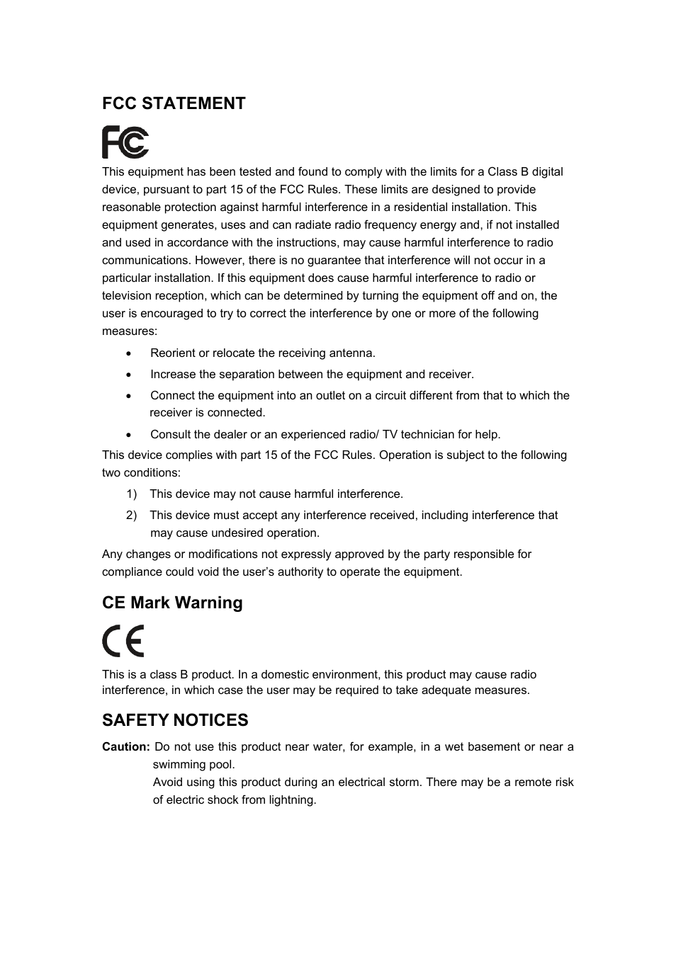 Fcc statement, Ce mark warning, Safety | Notices | TP-Link Cable/DSL Router TL-R860 User Manual | Page 3 / 62