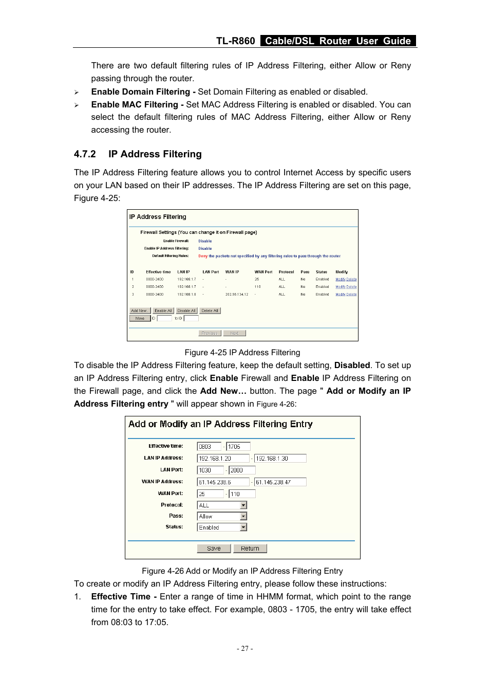 2 ip address filtering, Ip address filtering | TP-Link Cable/DSL Router TL-R860 User Manual | Page 33 / 62