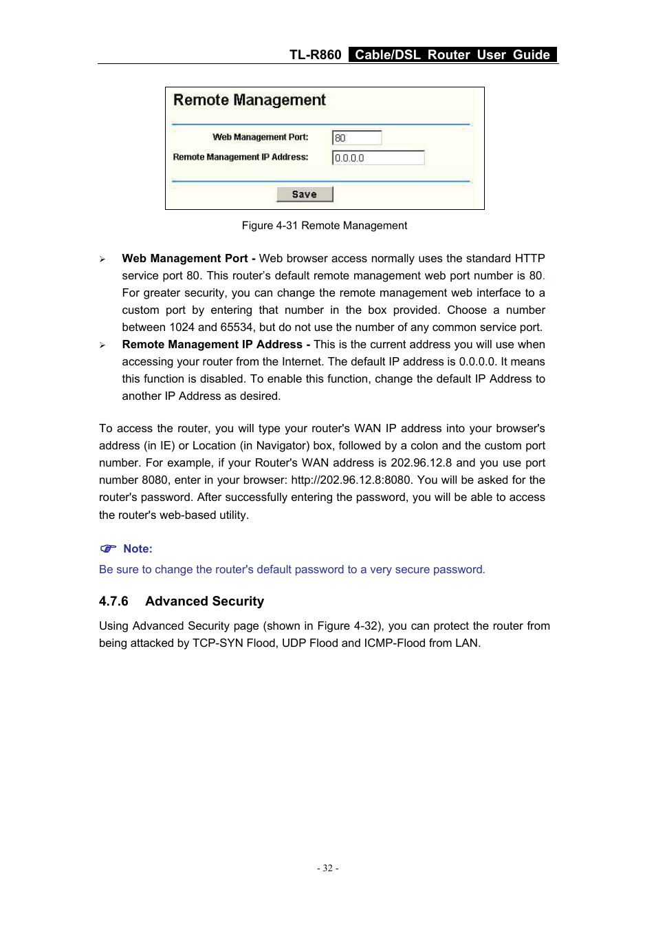 6 advanced security, Advanced security | TP-Link Cable/DSL Router TL-R860 User Manual | Page 38 / 62