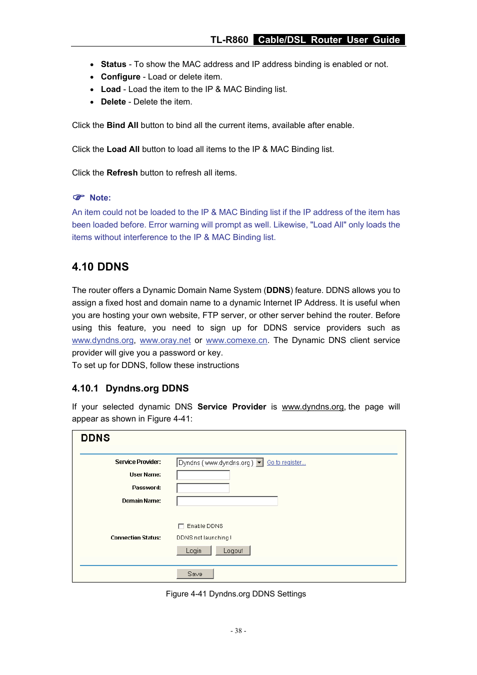 10 ddns, 1 dyndns.org ddns | TP-Link Cable/DSL Router TL-R860 User Manual | Page 44 / 62