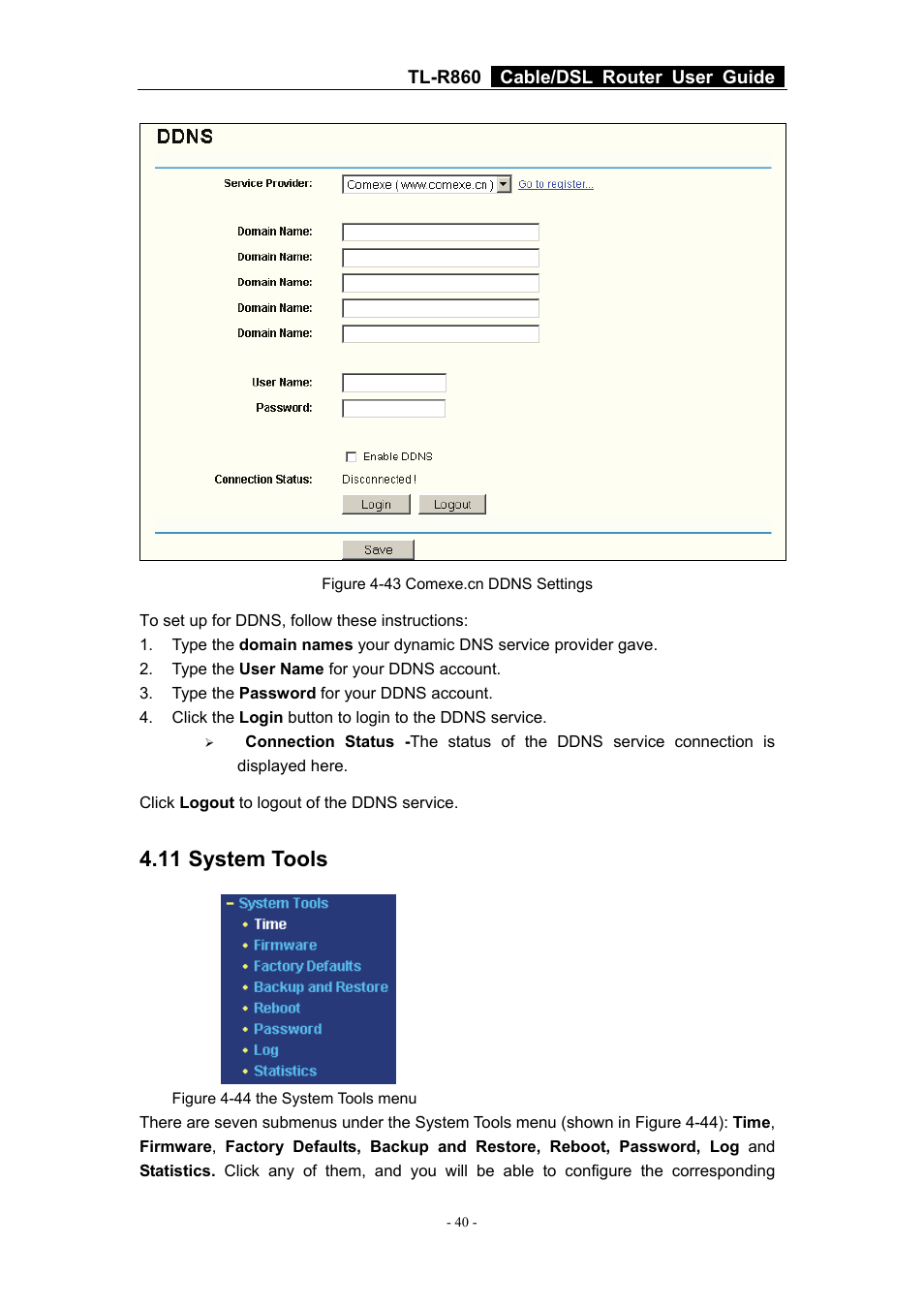 11 system tools | TP-Link Cable/DSL Router TL-R860 User Manual | Page 46 / 62