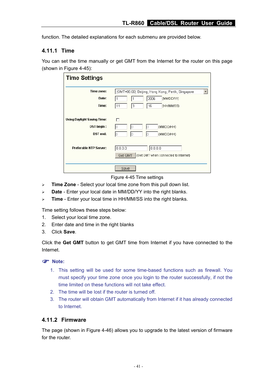 1 time, 2 firmware, 1 time 4.11.2 firmware | TP-Link Cable/DSL Router TL-R860 User Manual | Page 47 / 62