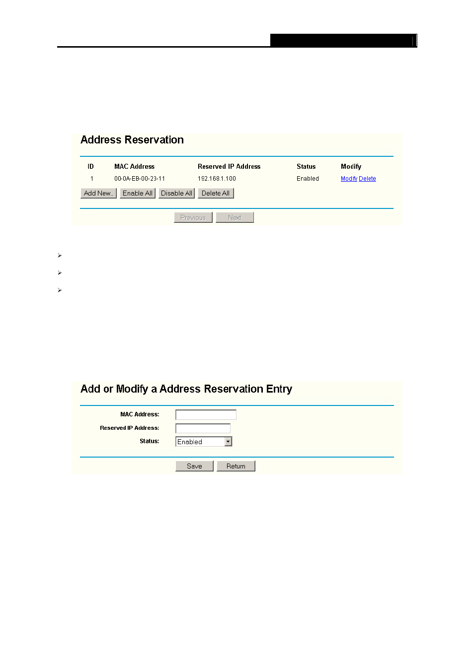 3 address reservation, Address reservation | TP-Link TL-WR340GD User Manual | Page 41 / 72