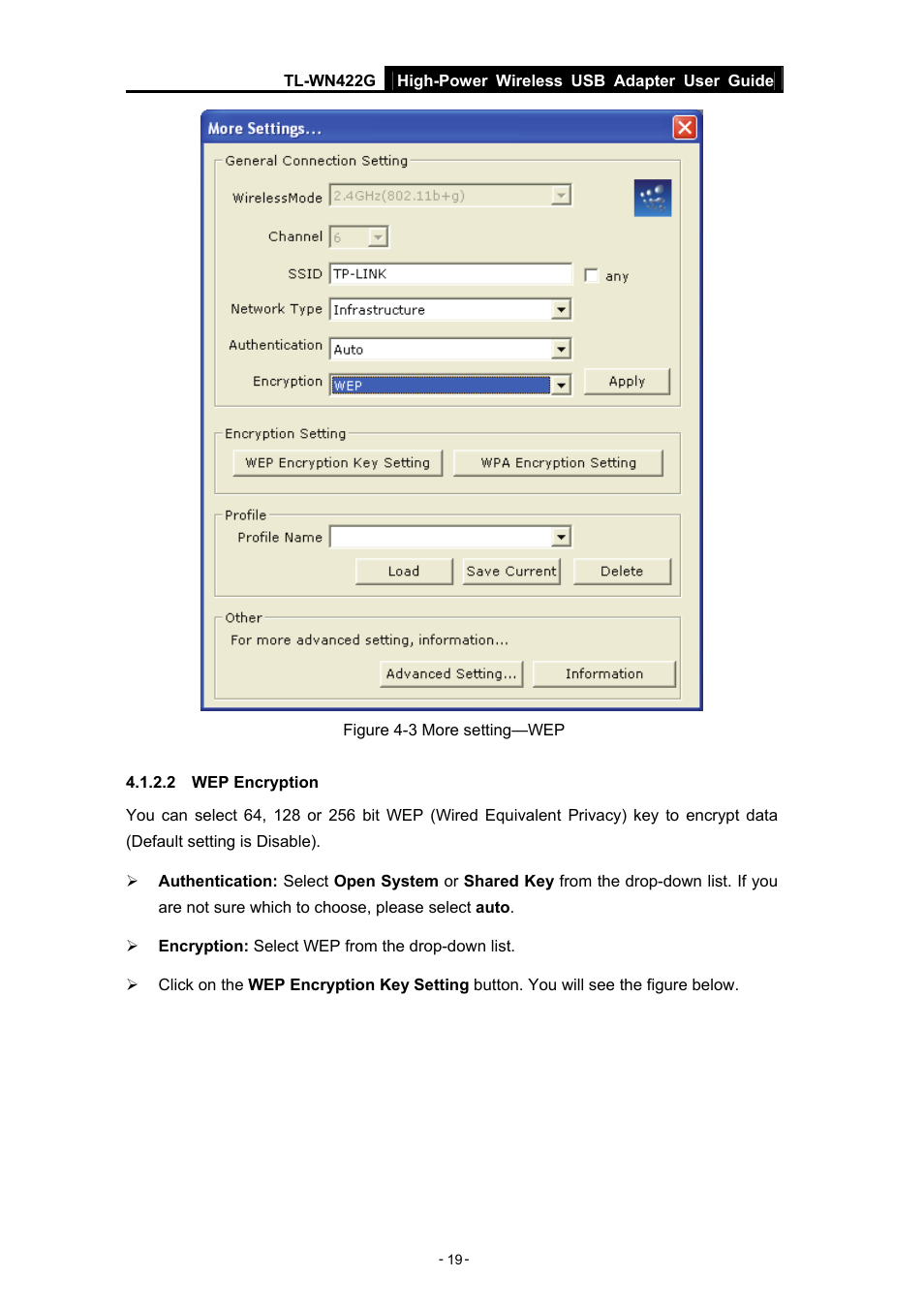 2 wep encryption | TP-Link High-Power Wireless USB Adapter TL-WN422G User Manual | Page 24 / 43