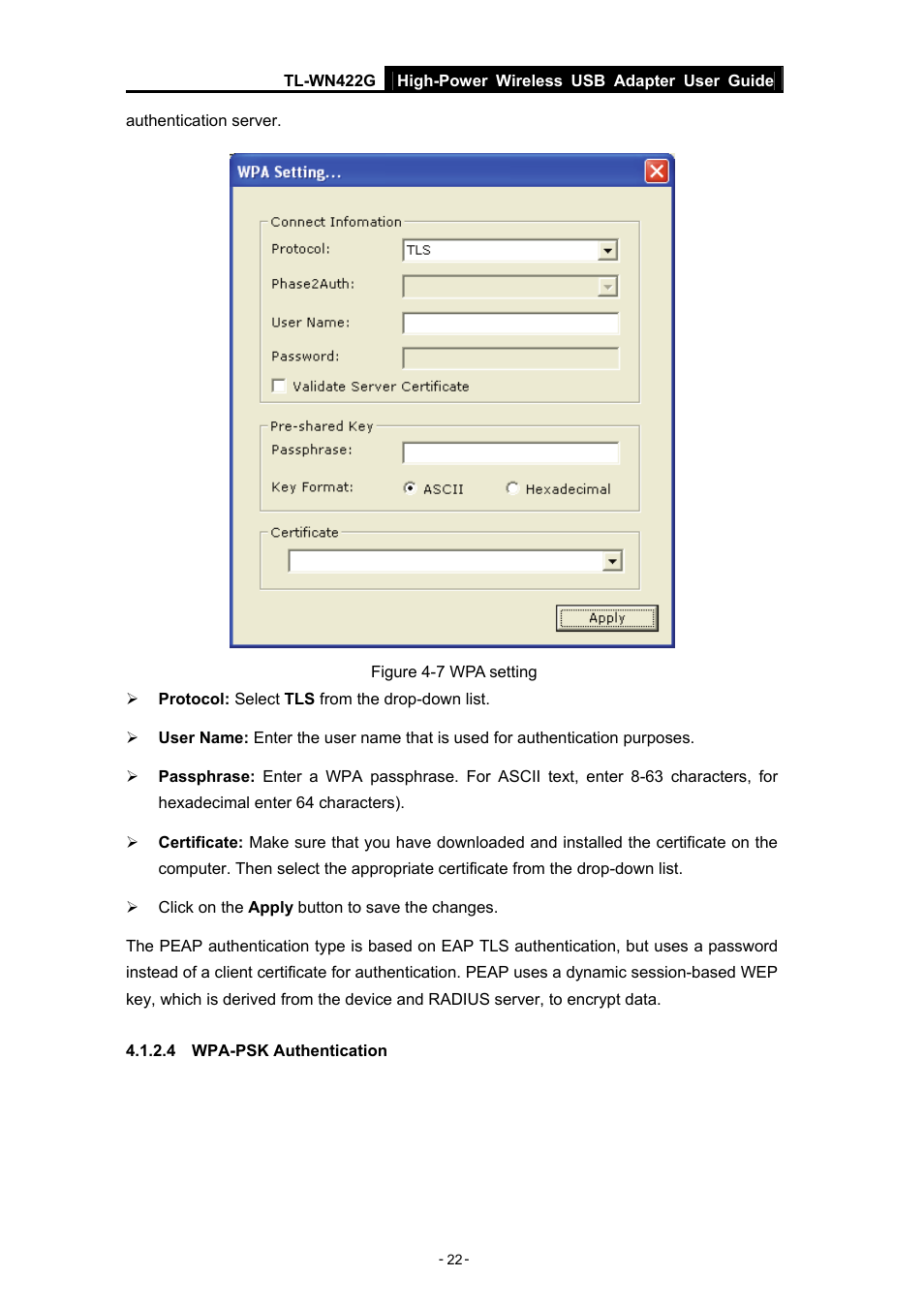 4 wpa-psk authentication | TP-Link High-Power Wireless USB Adapter TL-WN422G User Manual | Page 27 / 43