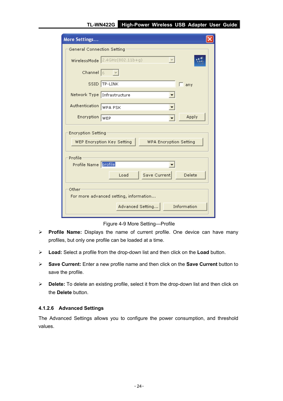 6 advanced settings | TP-Link High-Power Wireless USB Adapter TL-WN422G User Manual | Page 29 / 43