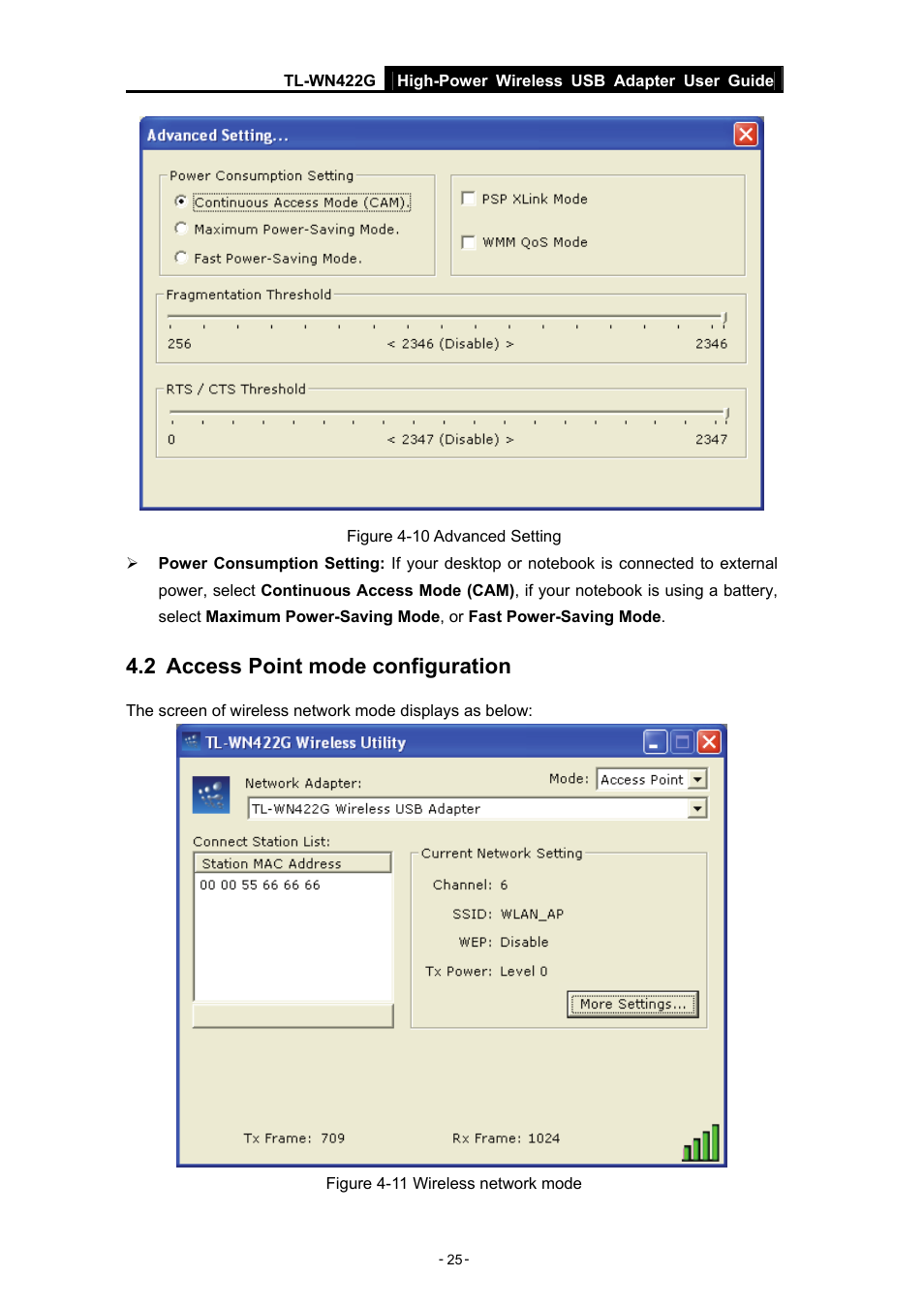 2 access point mode configuration, Access point mode configuration | TP-Link High-Power Wireless USB Adapter TL-WN422G User Manual | Page 30 / 43