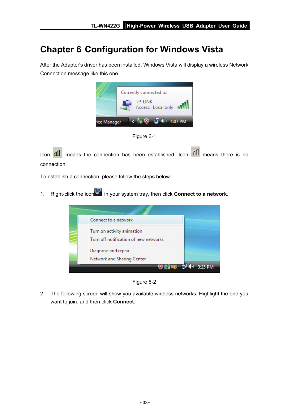 Chapter 6 configuration for windows vista | TP-Link High-Power Wireless USB Adapter TL-WN422G User Manual | Page 38 / 43