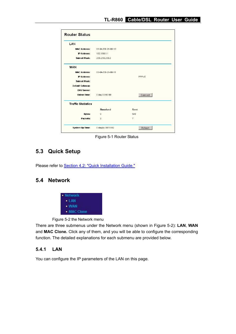 3 quick setup, 4 network, 1 lan | Quick setup, Network | TP-Link TL-R860 User Manual | Page 19 / 65