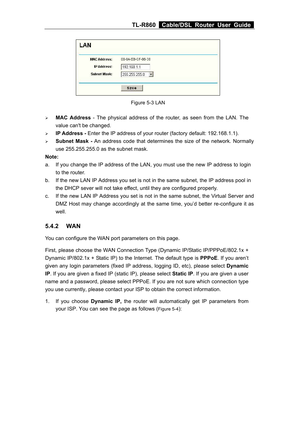 2 wan, Tl-r860 cable/dsl router user guide | TP-Link TL-R860 User Manual | Page 20 / 65