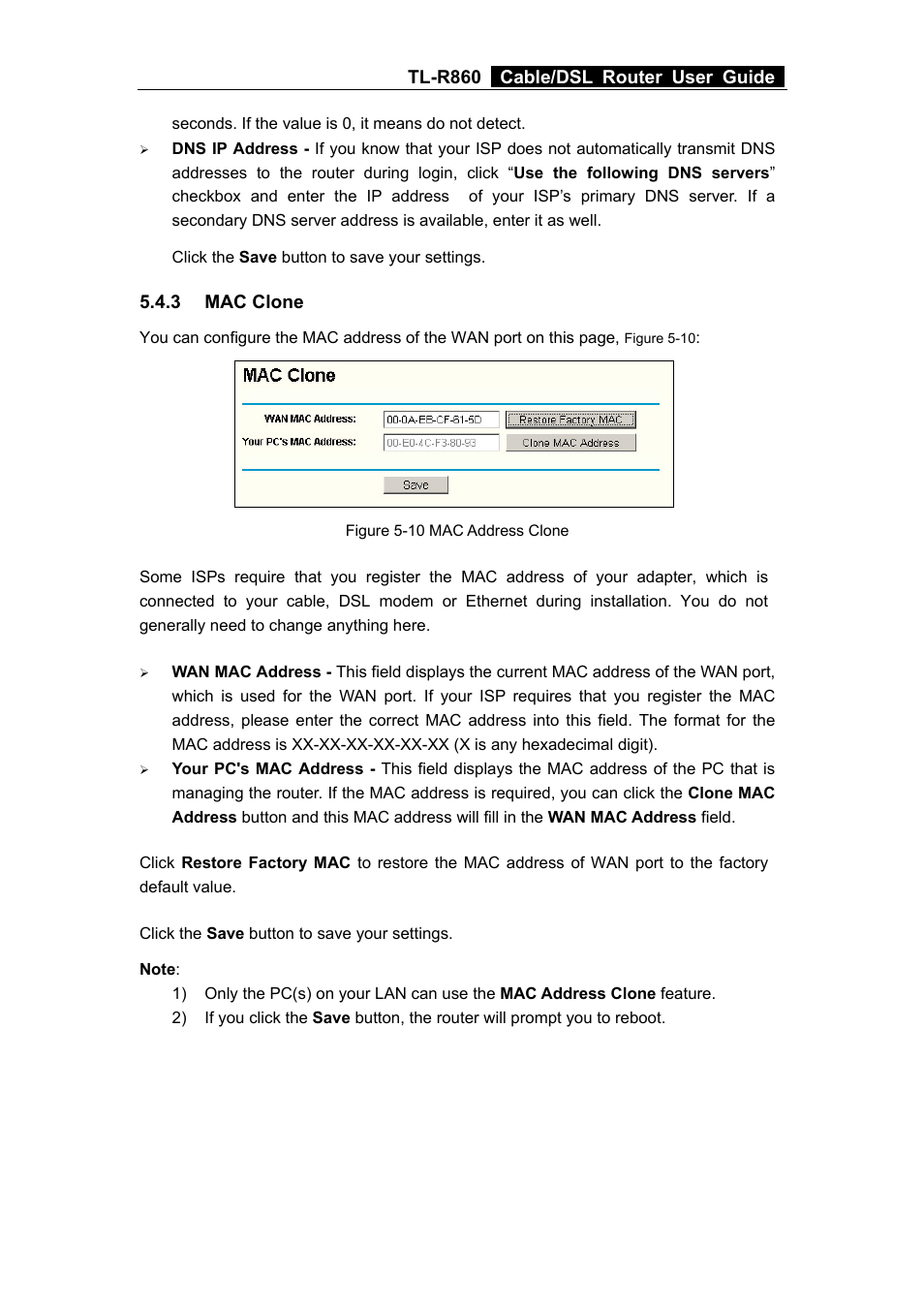 3 mac clone, Mac clone, Tl-r860 cable/dsl router user guide | TP-Link TL-R860 User Manual | Page 25 / 65