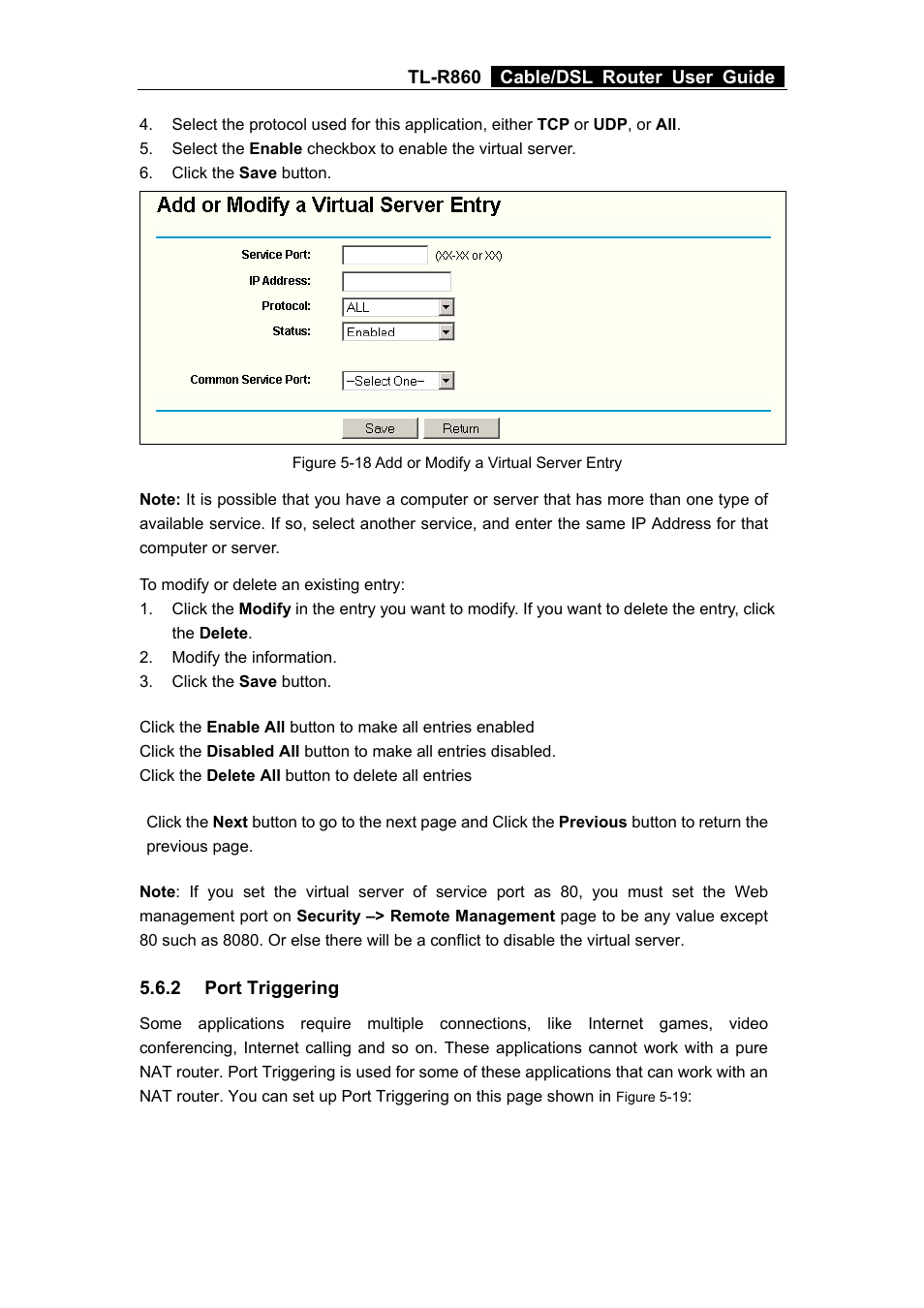 2 port triggering, Port triggering | TP-Link TL-R860 User Manual | Page 30 / 65