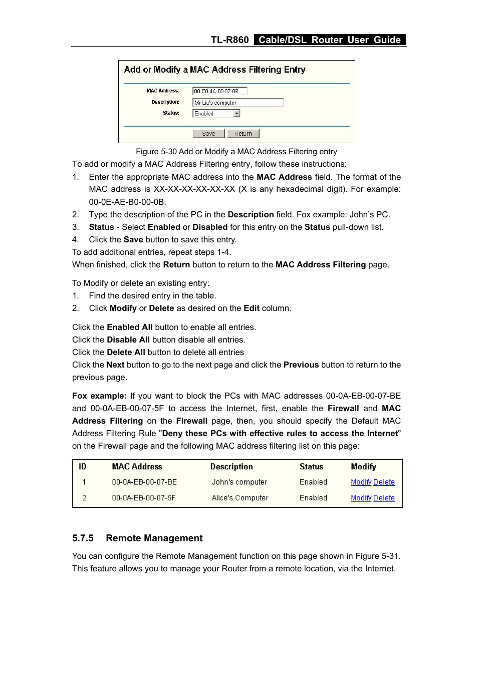 5 remote management, Remote management | TP-Link TL-R860 User Manual | Page 39 / 65