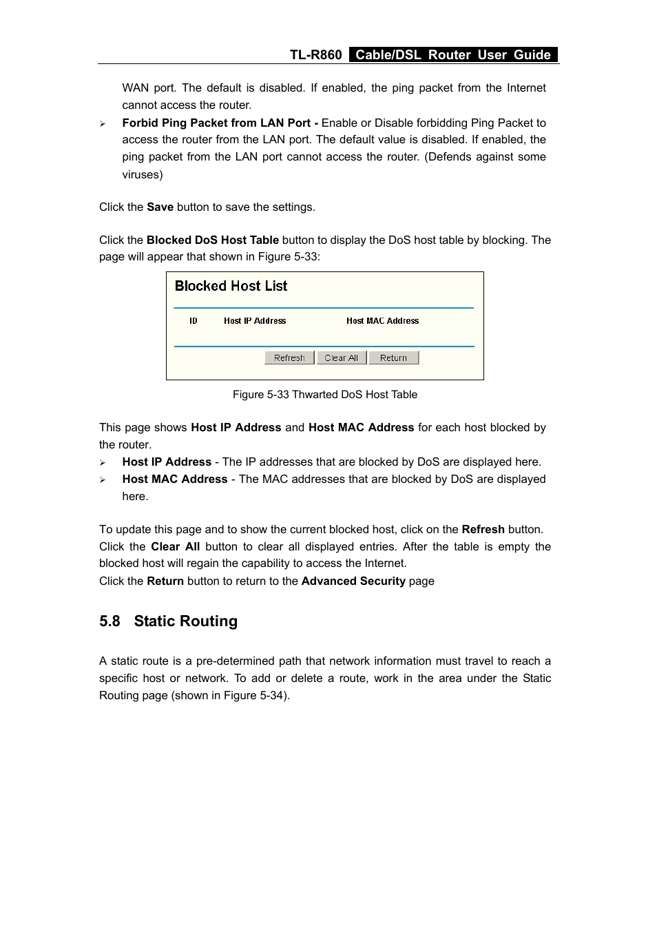 8 static routing, Static routing | TP-Link TL-R860 User Manual | Page 42 / 65