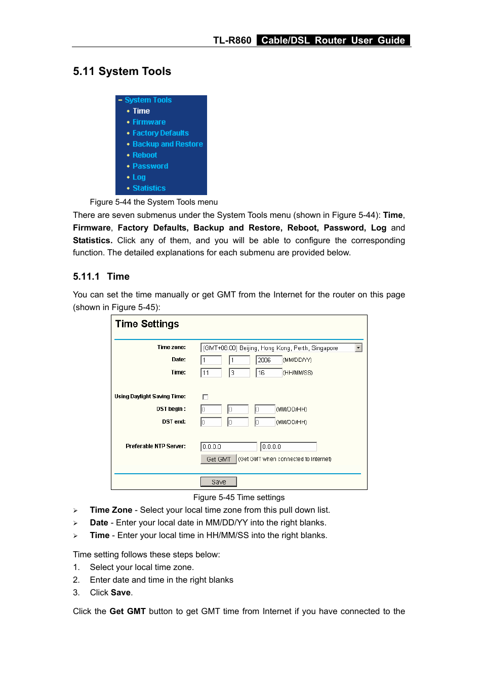 11 system tools, 1 time | TP-Link TL-R860 User Manual | Page 49 / 65