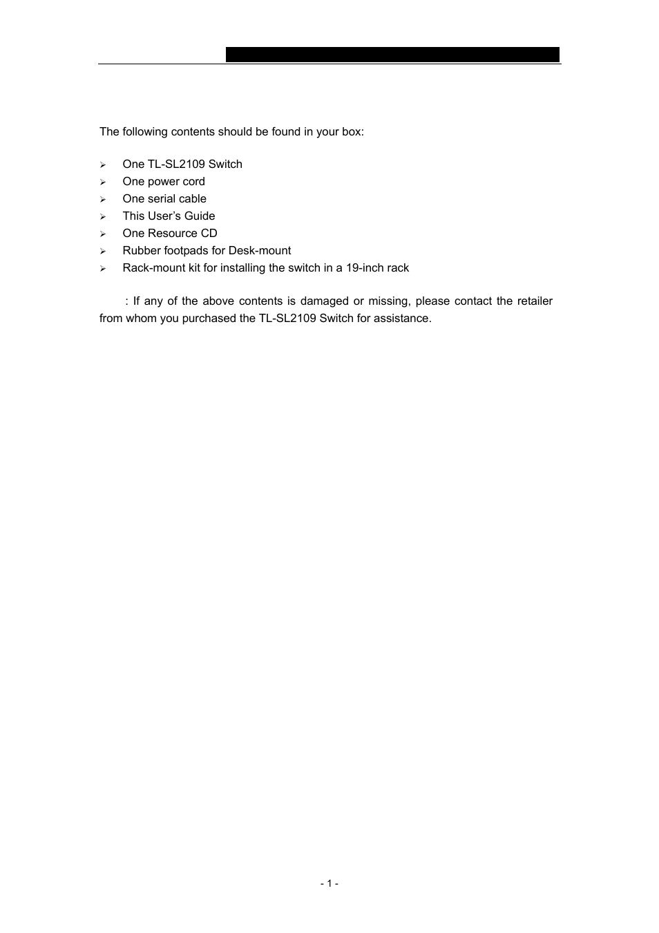 Package contents | TP-Link TL-SL2109 User Manual | Page 4 / 30