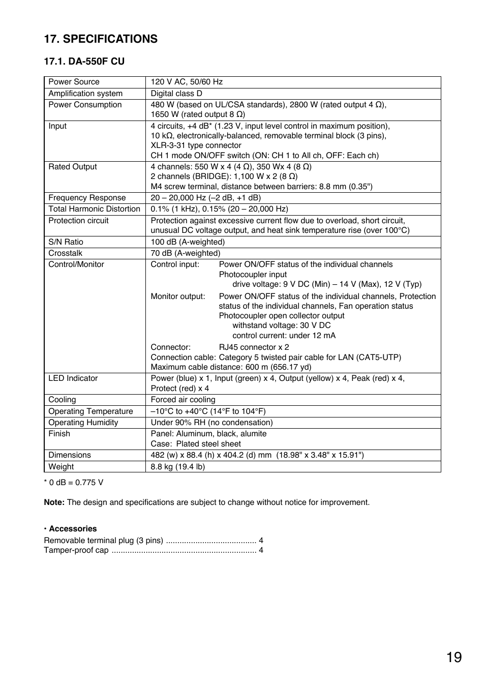 Specifications | TP-Link DA-500F-HL CU User Manual | Page 19 / 20