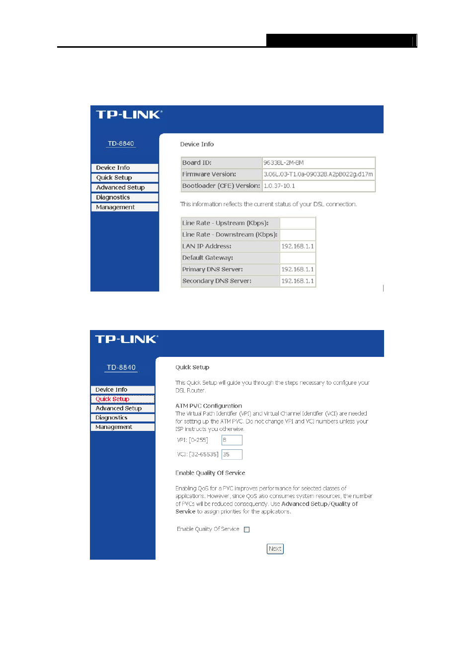3 quick setup, Quick setup | TP-Link TD-8840 User Manual | Page 19 / 63