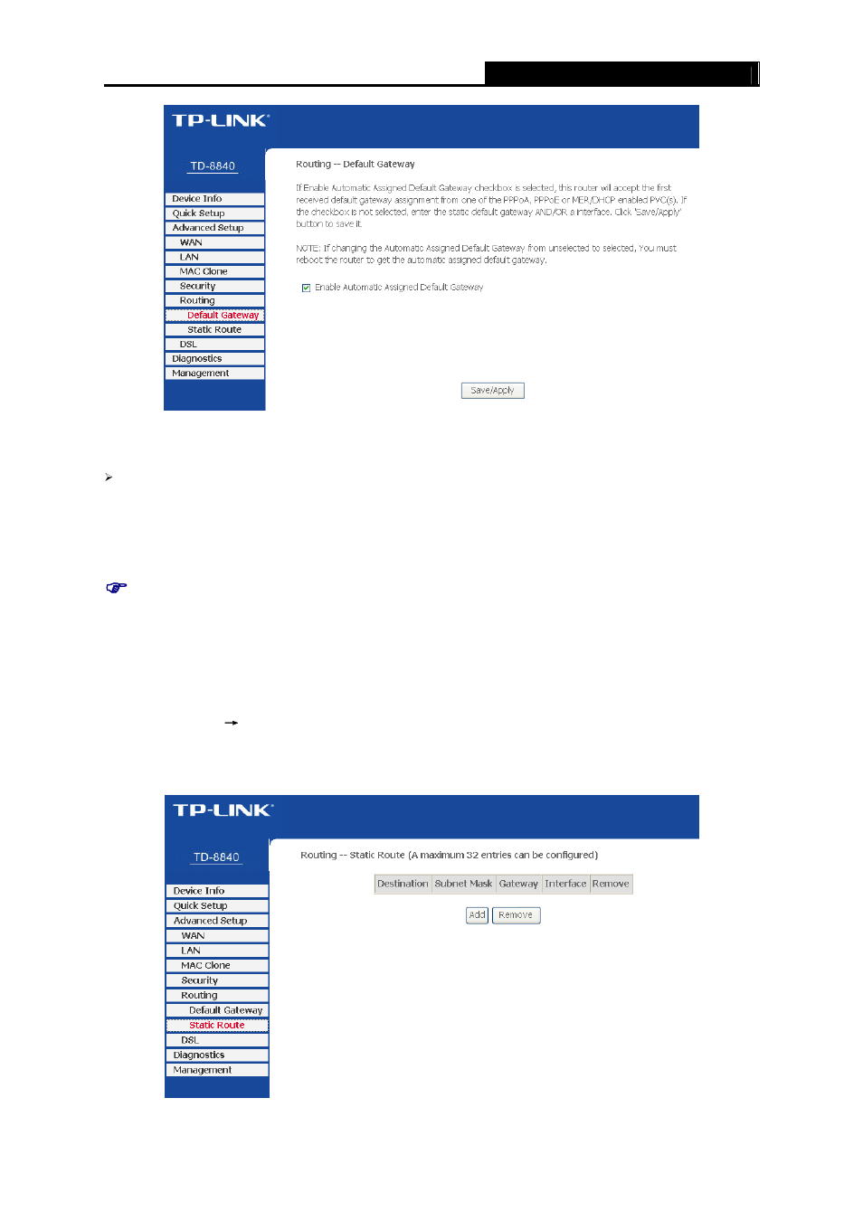 Static route | TP-Link TD-8840 User Manual | Page 47 / 63