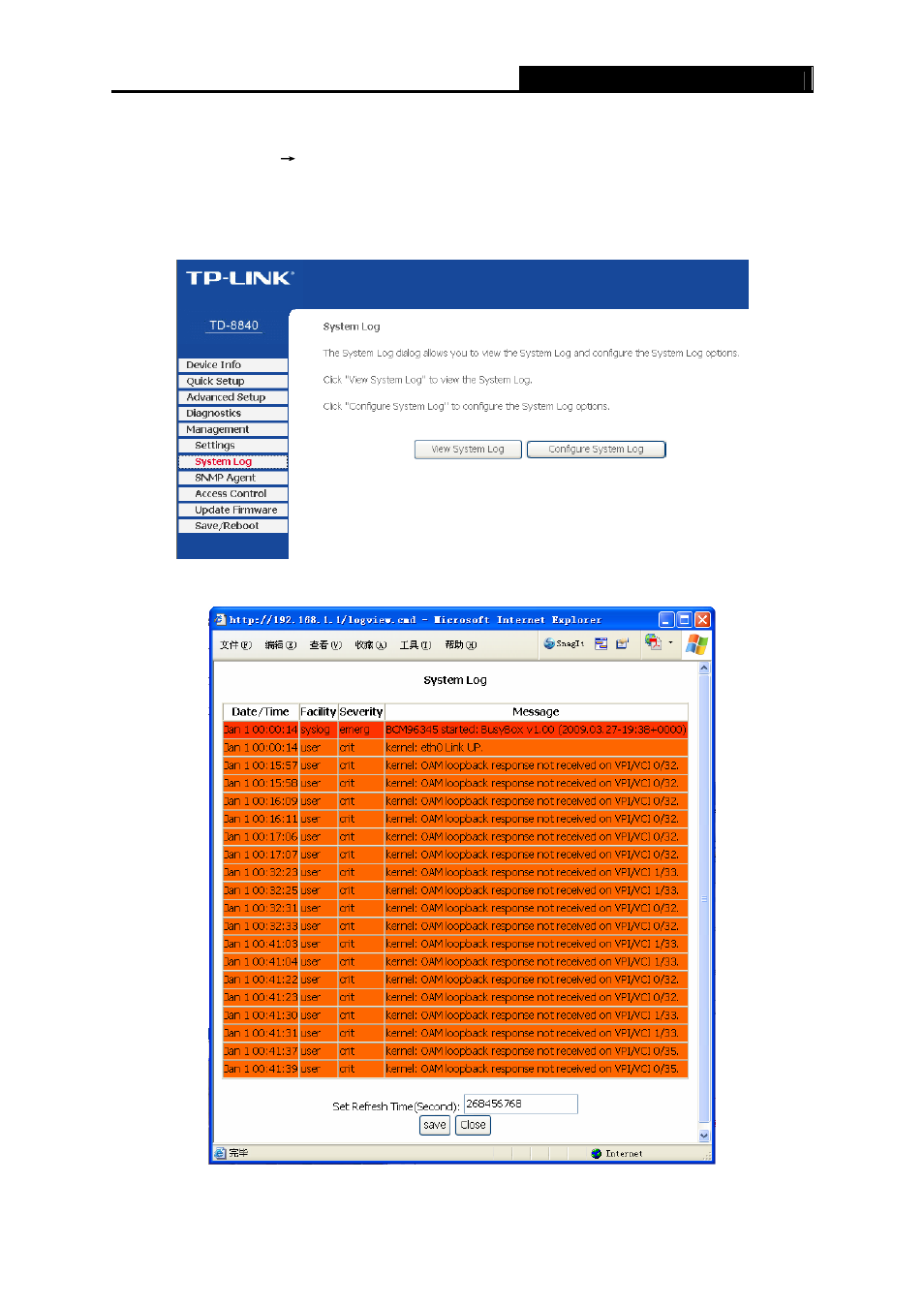 2 system log, System log | TP-Link TD-8840 User Manual | Page 53 / 63