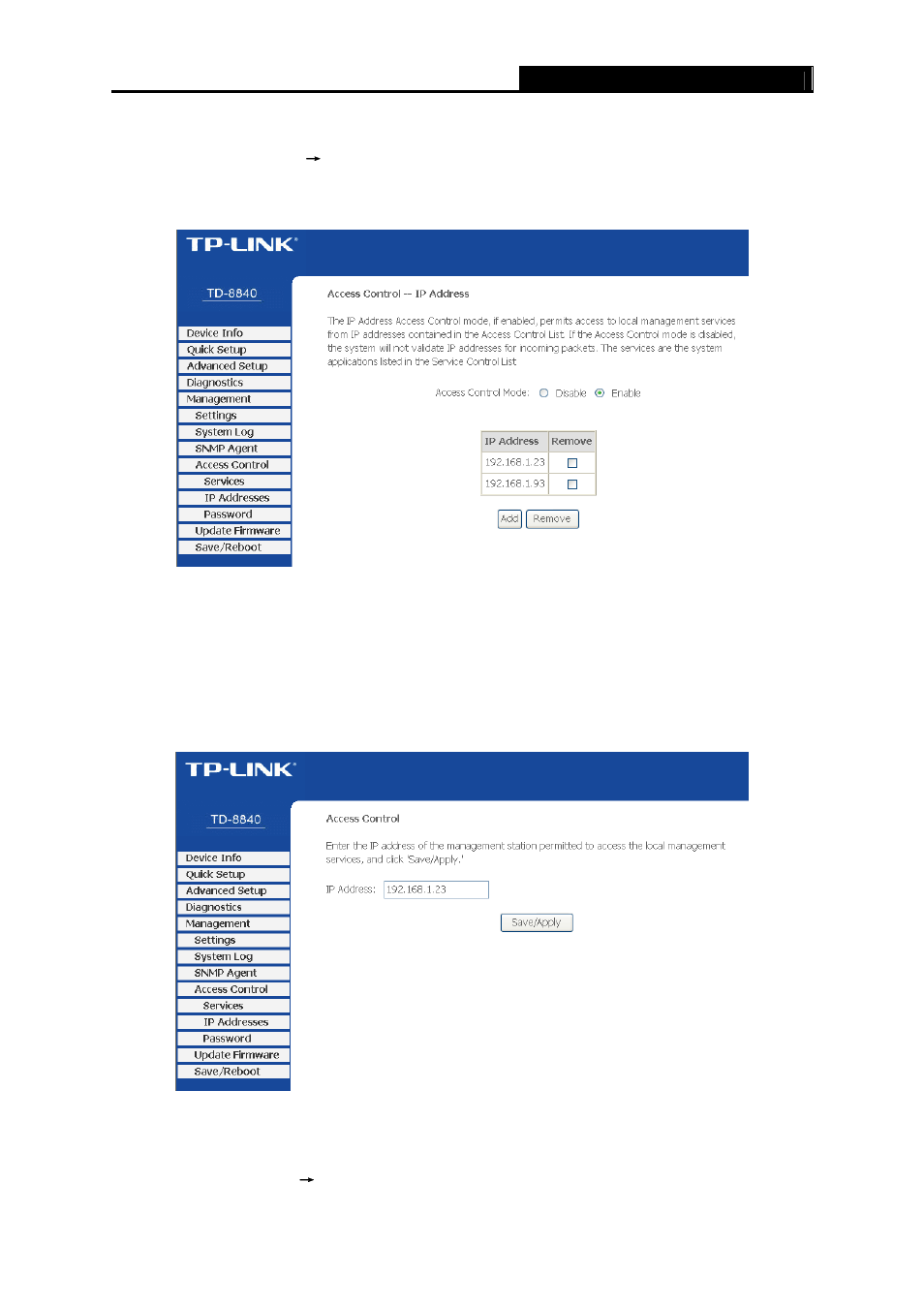 Ip address, Password | TP-Link TD-8840 User Manual | Page 56 / 63