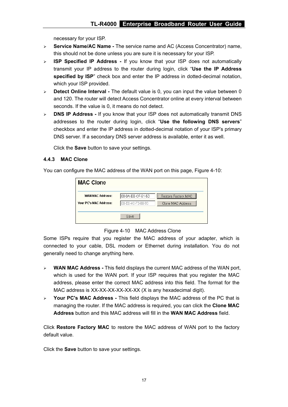 3 mac clone, Mac clone, Tl-r4000 enterprise broadband router user guide | TP-Link TL-R4000 User Manual | Page 23 / 65