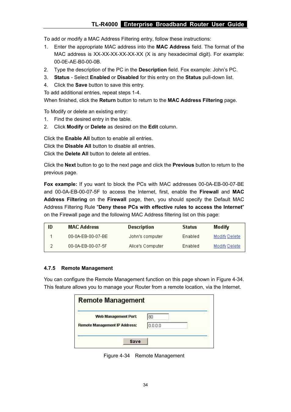 5 remote management, Remote management | TP-Link TL-R4000 User Manual | Page 40 / 65